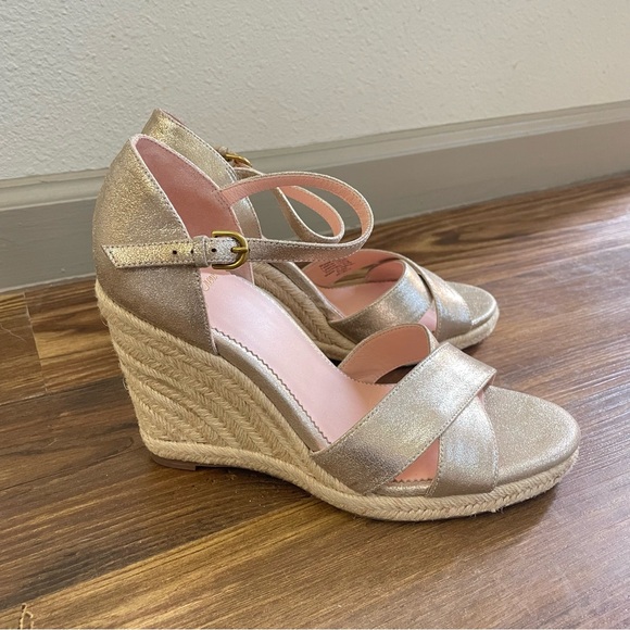 J. Crew Metallic Leather Espadrille Wedge Sandals NWOT Size 8.5 - Picture 4 of 9